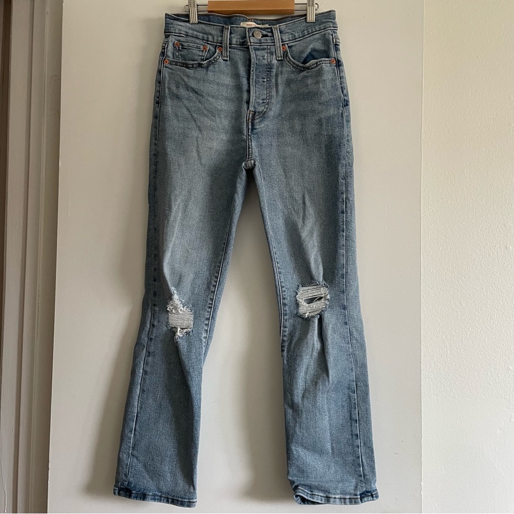 Levi’s Wedgie Straight Light Wash Distressed High Waisted Jeans